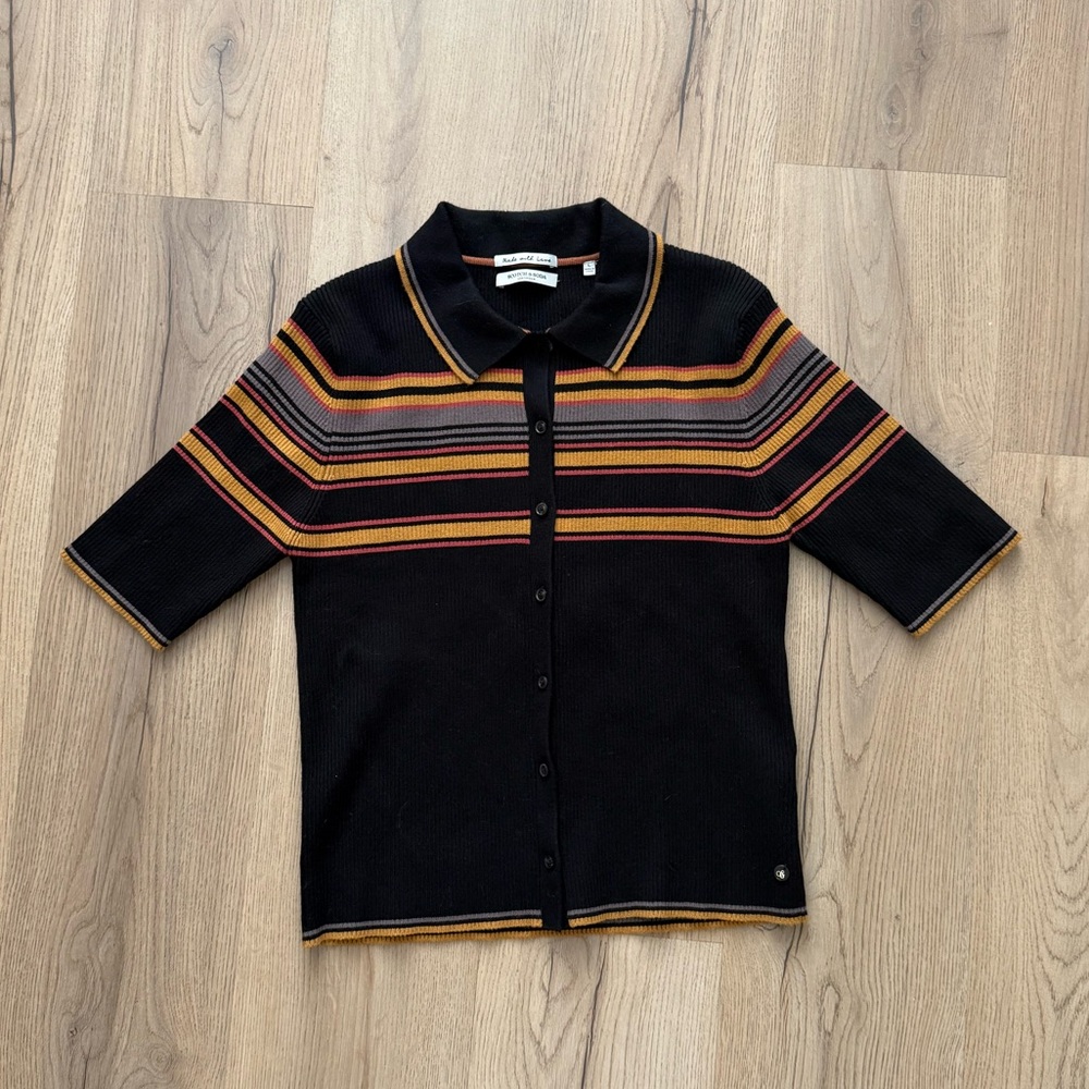 Scotch & Soda Black Striped Polo Top